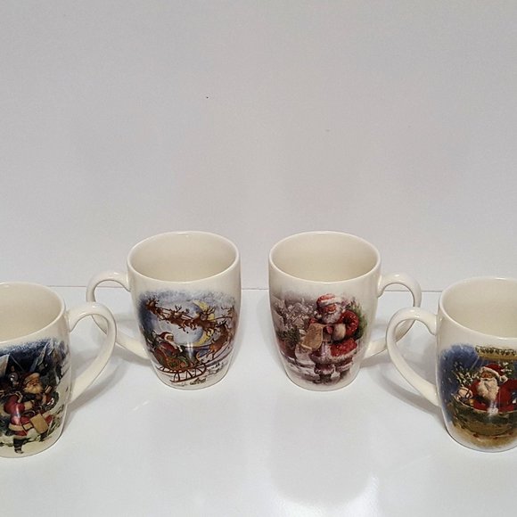NEW RARE Pottery Set of 4 Pottery Barn Nostalgic Santa Mugs 10.75 OZ Stoneware - Picture 3 of 11